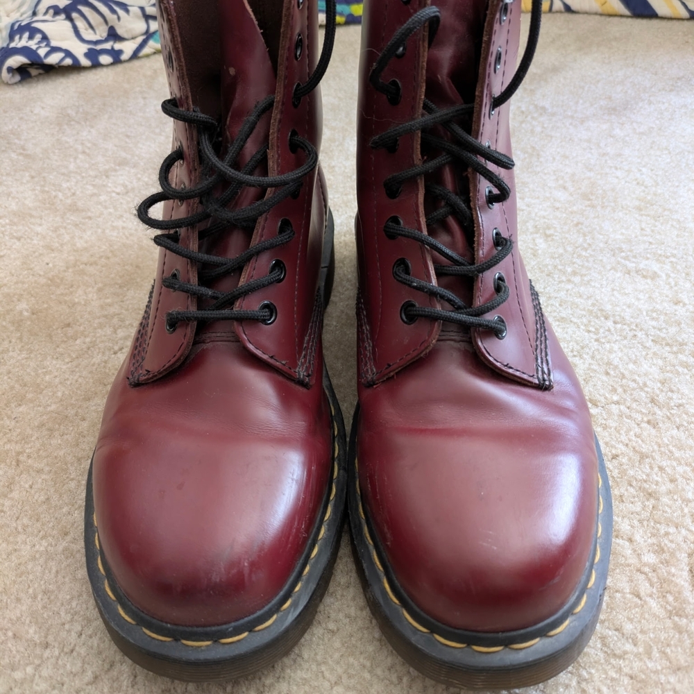 Dr. Martens Red Lace-Up Boots with Black Details